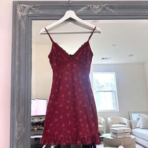 Forever 21 90s Babydoll Dark Fairy Feminine Burgundy Floral Mesh Mini Dress S